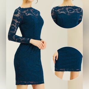 Elegant Floral Lace Dress for Women(dark blue)